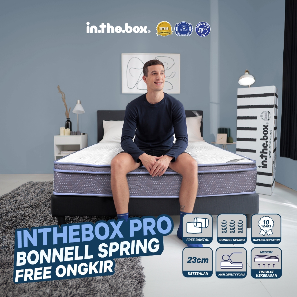 Kasur Spring Bed Bonnell IN THE BOX Pro Nyaman Berkualitas - Free Bantal Garansi 10 Tahun