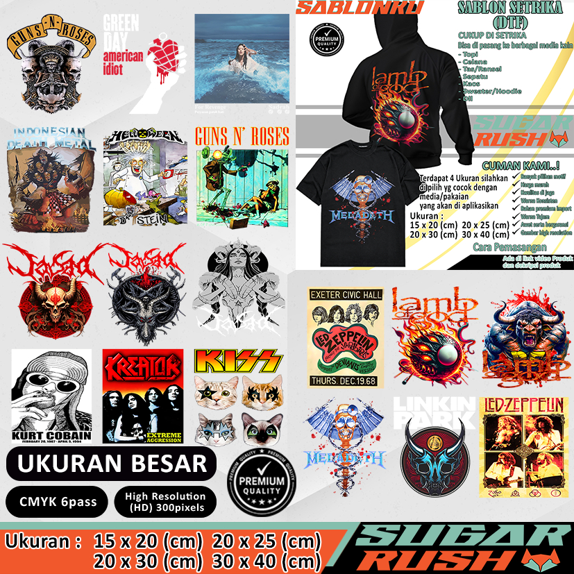 Sablon setrika band metal part 25 sablon dtf satuan