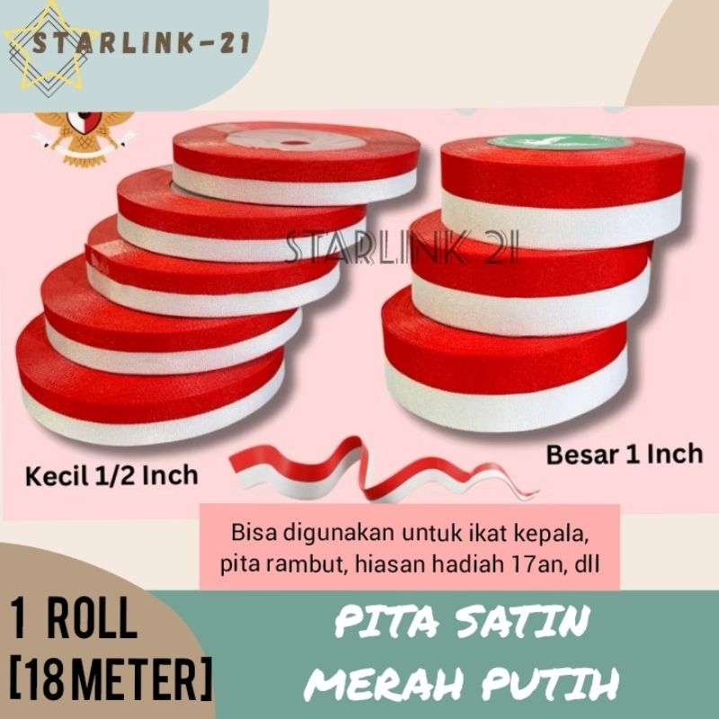 

PITA SATIN MERAH PUTIH 1/2 INCH & 1 INCH | Pita Ikat Kepala | Pita Hadiah 17an