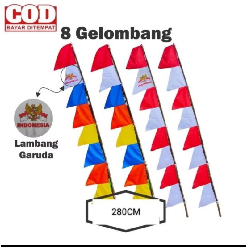 (8Mata) Bendera Umbul-Umbul Merah Putih/Umbul-Umbul Warna-Warni Zig-Zag