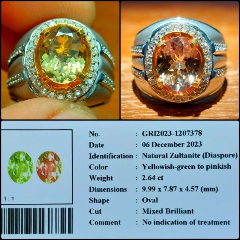 zuLtanite ALexandrite (Batu Berubah Warna-Warni) Sertifikat Memo LaB