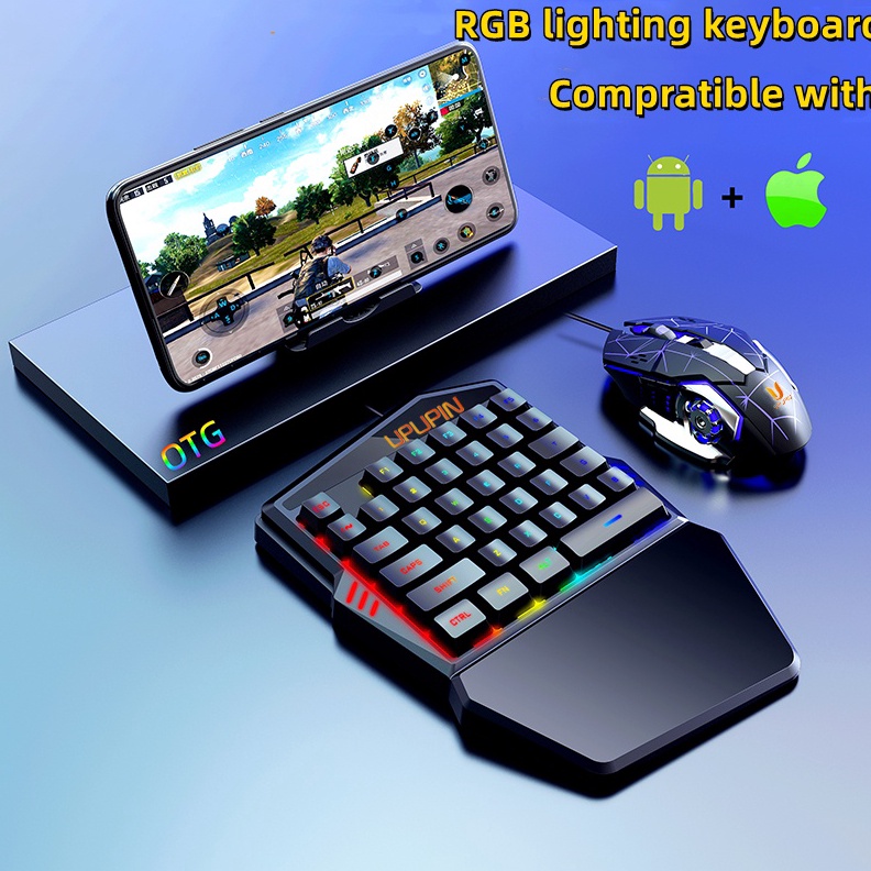 UPUPIN Paket keyboard gaming dan MouseSingle Hand Gaming RGB Keyboard dan mouse PUBG keyboard gamin 