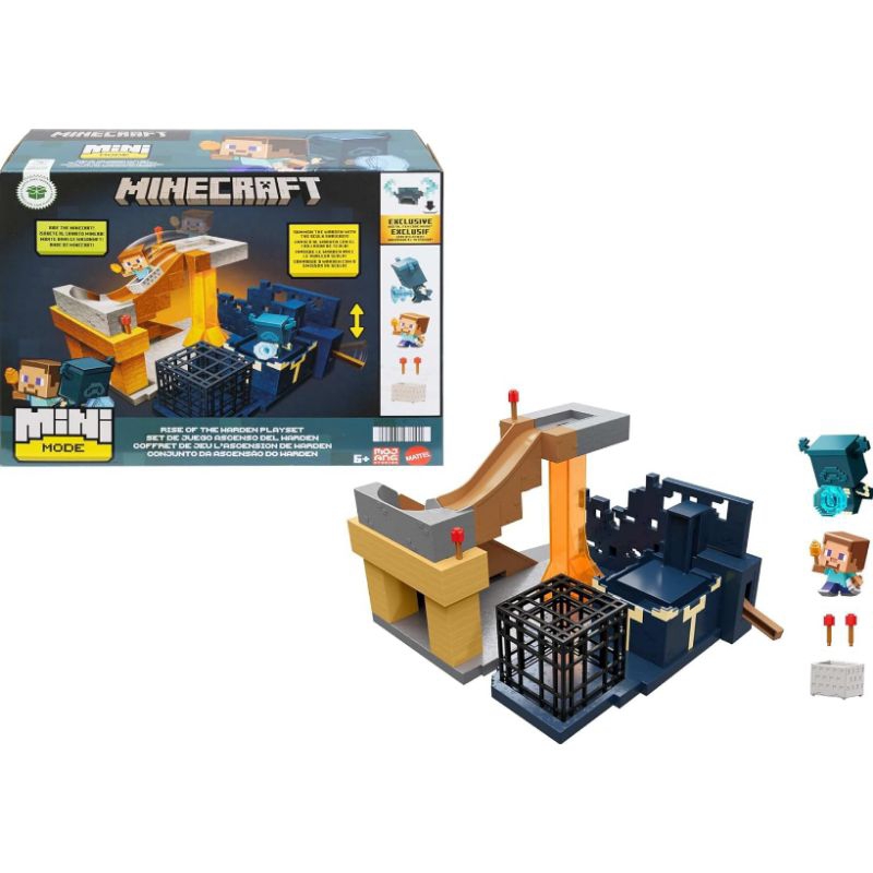 Minecraft mini mode playset rise of the warden set with 2 minis Steve and warden figure original mat