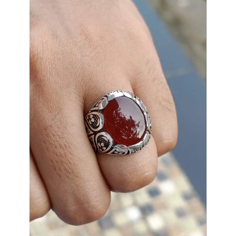 CINCIN YAMAN AHMAR HQ MERAH TUA JAMINAN 100% ASLI YAMAN RING PERAK YAMANI