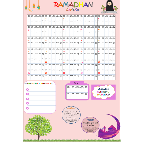 

KALENDER AKTIFTAS RAMADHAN A3 FREE STICKER LUCU