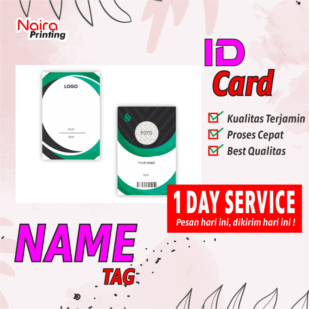 

Cetak ID Card PVC Custom / Name Tag / Cetak 1/2 Sisi