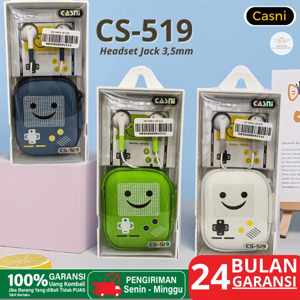 CASNI CS-519 Headset Handsfree Earphone Jack 3.5Mm In-Ear Hifi Sound Music Audio Call
