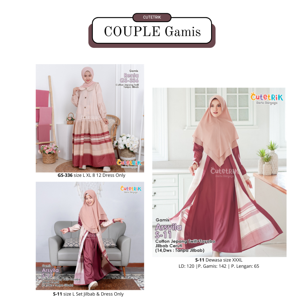 Gamis Cutetrik Katun Jepang Twill Toyobo Oxford Ibu Anak Usia 5 - 9Th Gamis Arsyila Koko Alzam Gamis