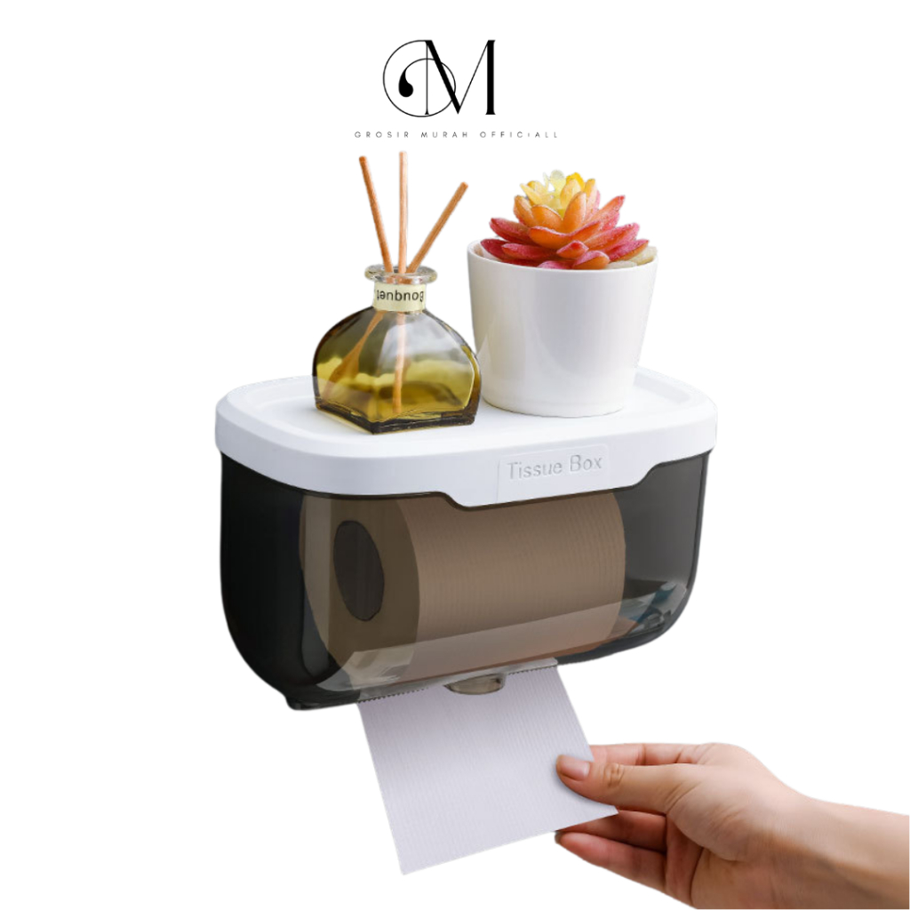 GMO Tempat Tissue Toilet / Kotak Tisu Toilet WC / Tempat Tisu Box Kamar Mandi Hitam Bening