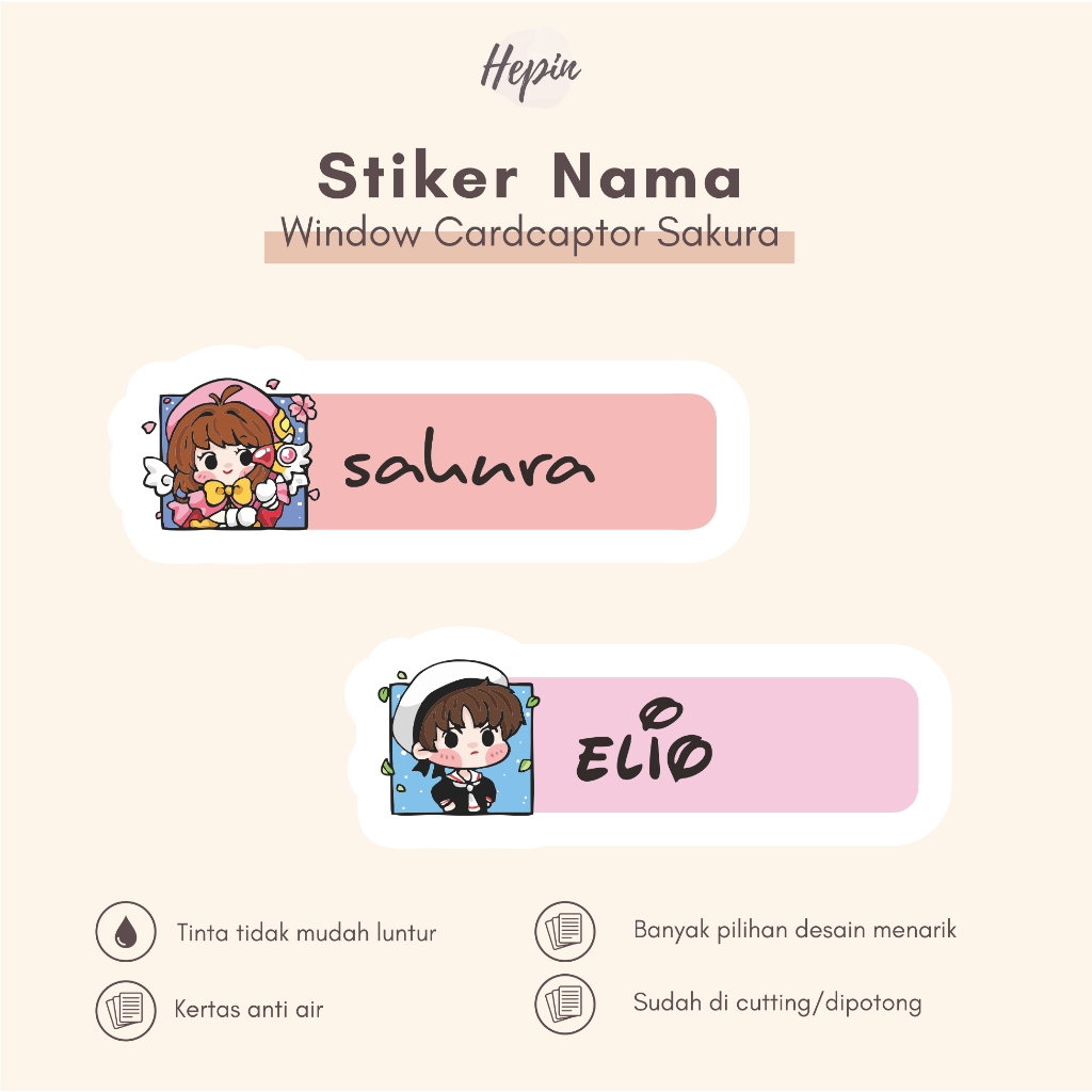

(90 - 120 pcs) label nama Lucu Window Anime CARDCAPTOR SAKURA / Stiker Nama Anak Murah / Label Nama Custom/cutting stiker nama anda