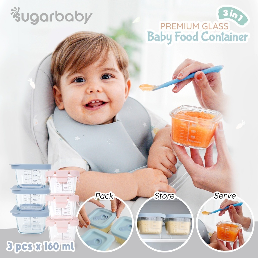 READY CS1 DITABABY Sugar Baby Premium Glass Jar Baby Food Container 3 pcs BPA FREE / Peralatan Makan