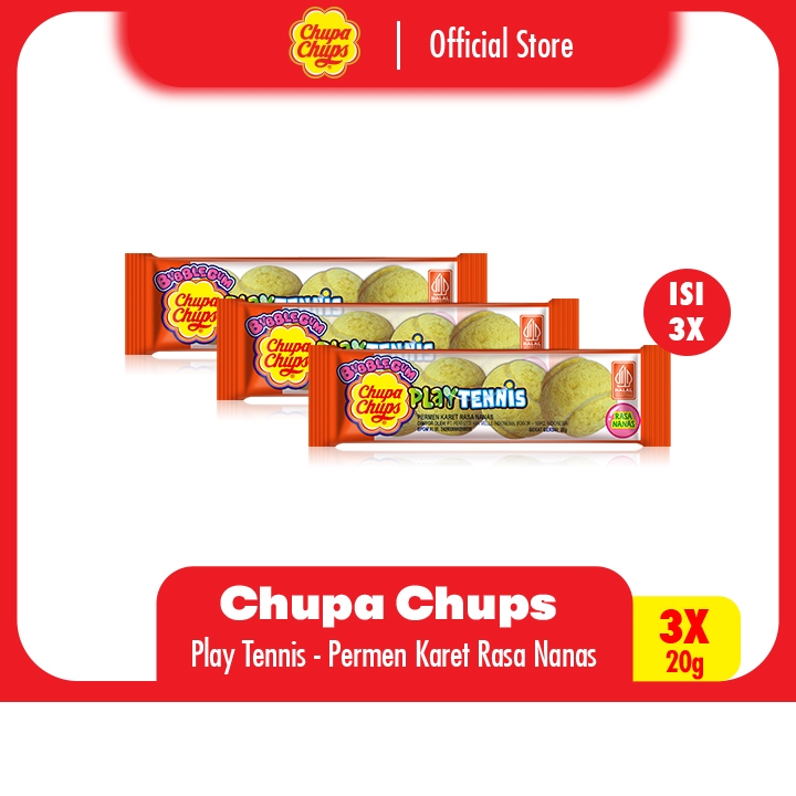 

Chupa Chups Bubble Gum Play Tennis 20g - Permen Karet Tenis Rasa Nanas (3 Packs)