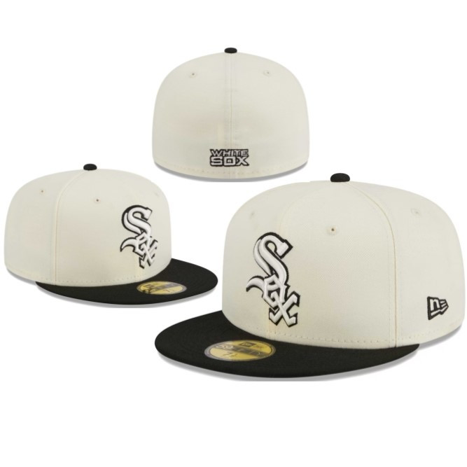 Topi Chicago White Sox Ivory Black Build Up Cap Fitted Bordir