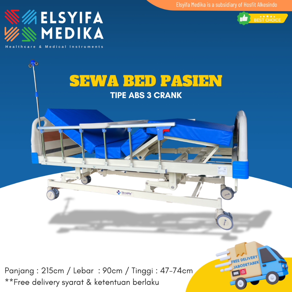 Rental Bed Pasien (Tipe abs 3 crank) -  Sewa Tempat Tidur Rumah Sakit 3 Engkol