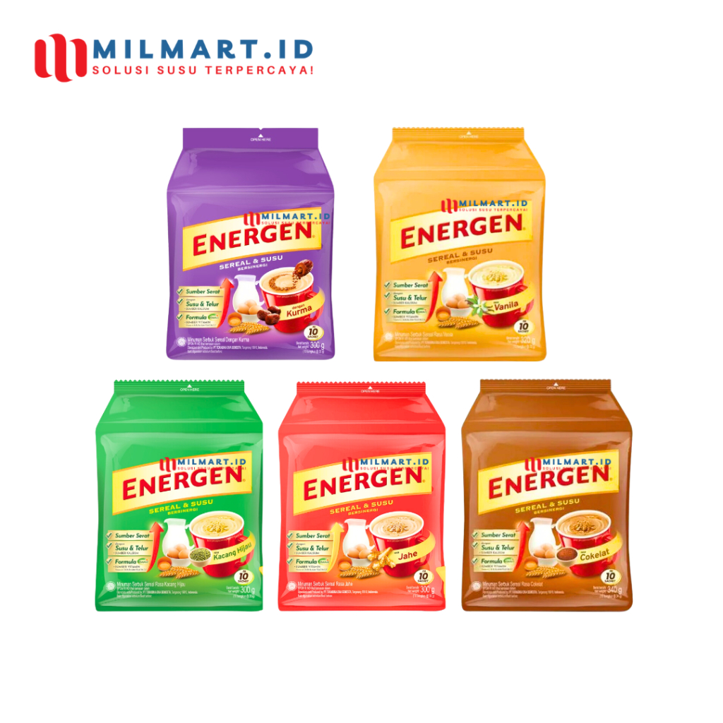 

ENERGEN SEREAL POUCH 10 SACHETS ENERGEN RASA COKELAT/JAHE/KURMA/KACANG HIJAU/VANILA