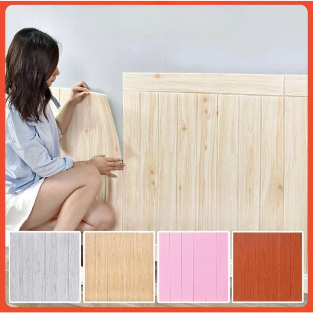 Wallpaper Dinding 3D Foam Wallfoam Brickfoam Motif Kayu Wallpaper Sticker