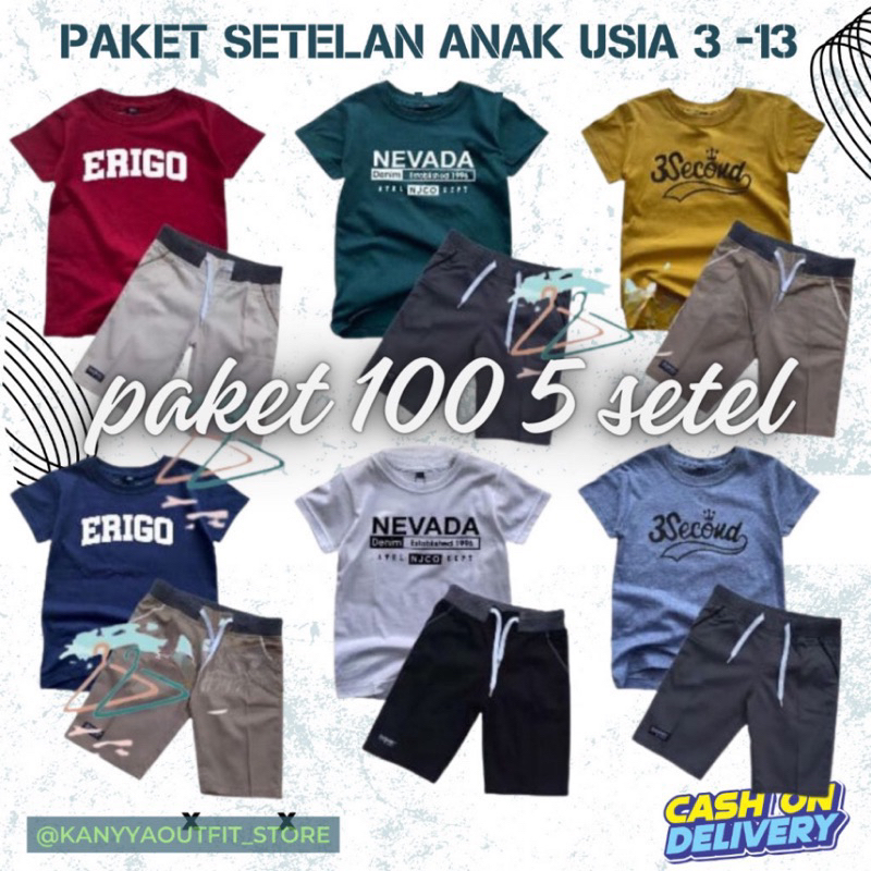 Paket 100ribu Dapat Setelan Anak 5 Kaos + 5 Celana pendek Polos Chinos