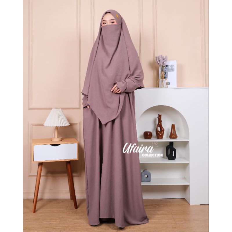 Ufaira Olshop ~ Mariyam Abaya Set French Khimar Syar'i Daily Polos Gamis Busui & Wudhu Friendly