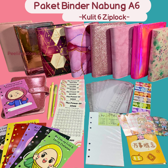 [6 Ziplock] Part 1 Paket binder Nabung binder keuangan ukuran A6 Binder Kulit