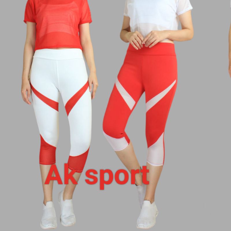 legging 7/8 Lis merah putih olahraga senam/legging Lis merah putih lari fitness olahraga/legging ola