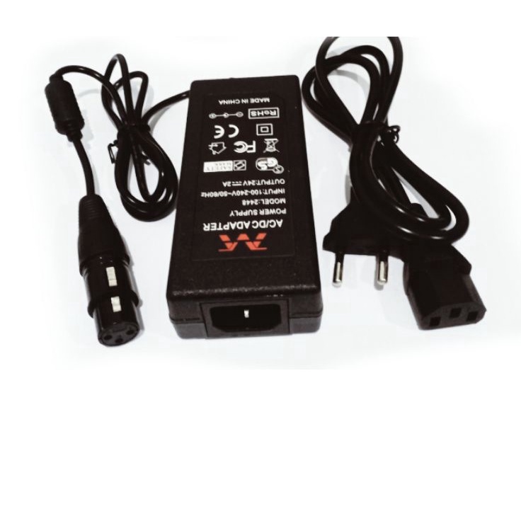 Come skuter listrik adaptor 24v 5A 3 pin xlr canon female male kursi roda golf sepeda 24 volt 5 ampe