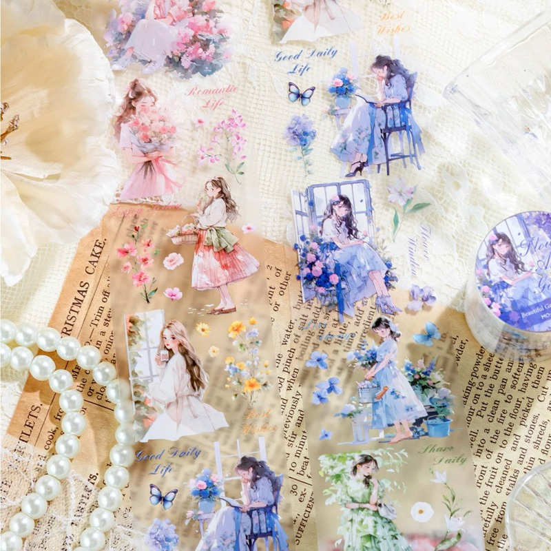 

2M/Roll PET Tape Beautiful Garden Series Dreamy Garden Theme Aesthetic Tape Decoration Journal Scrapbook DIY Stiker Jurnal Kit