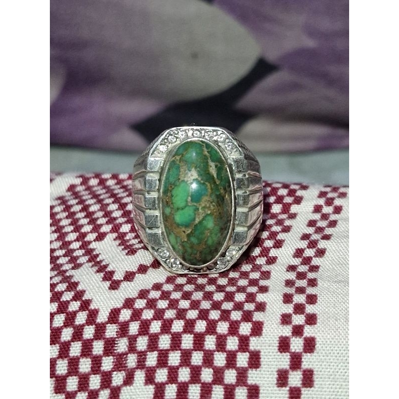 Batu Akik Pirus Persia Serat Emas Ring Perak by Bertuah Gemstone