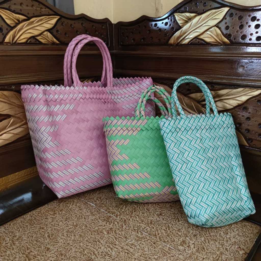 Tas Anyam Plastik Jumbo / Tas Pasar Keranjang Anyaman / Tas Keranjang Serbaguna / Tas Belanja Murah 