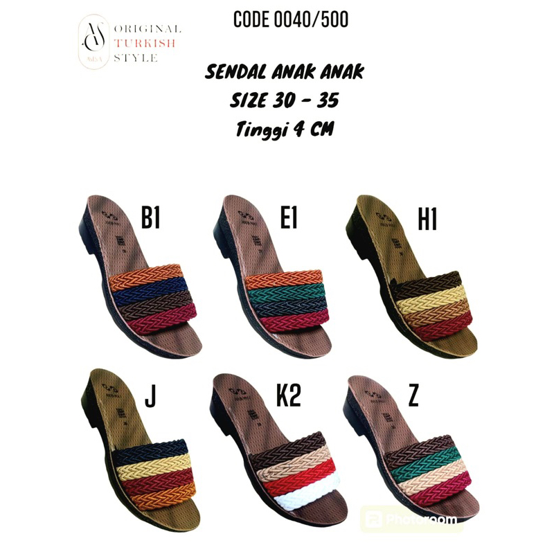 SENDAL TURKI ASISA SANDAL ANAK ANAK TINGGI 4 CM MODEL BAN 1 CODE 0040/500