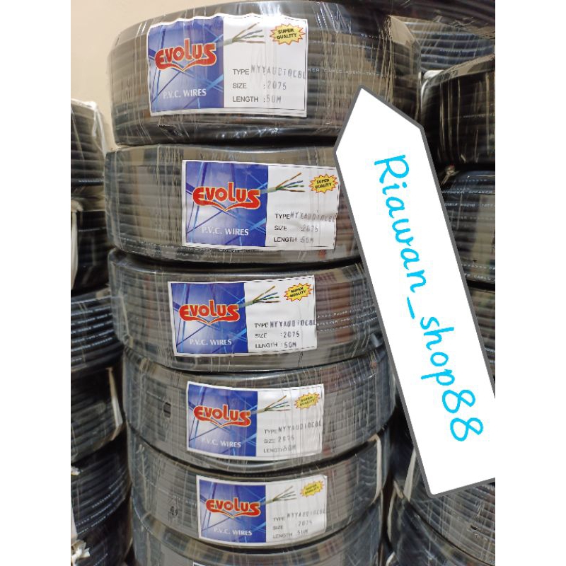 Kabel listrik/audio Evolus 2X0.75 ( 50meter) isi 2serabut ,1roll ,jamin kwalitas