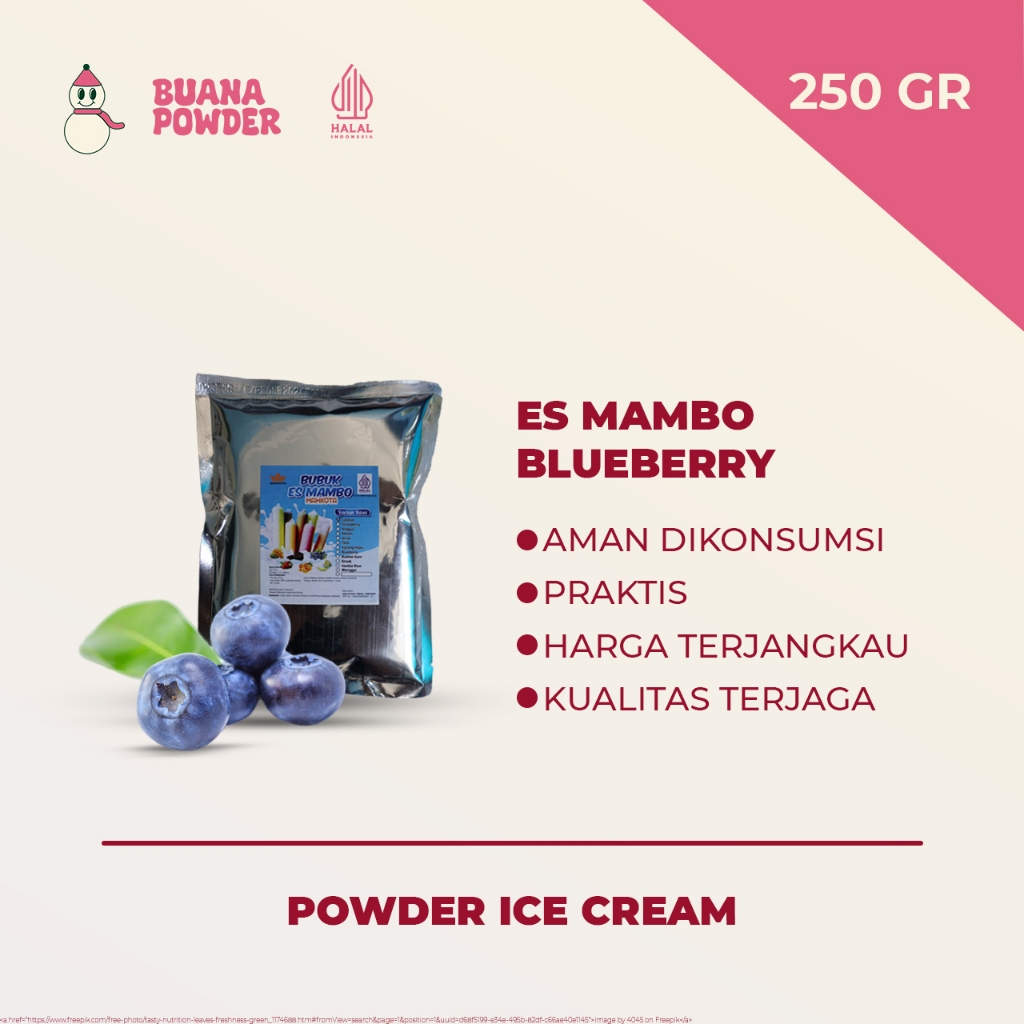 

BUANAPOWDER - BUBUK ES MAMBO BLUEBERRY / ES LILIN MAHKOTA 250 gr