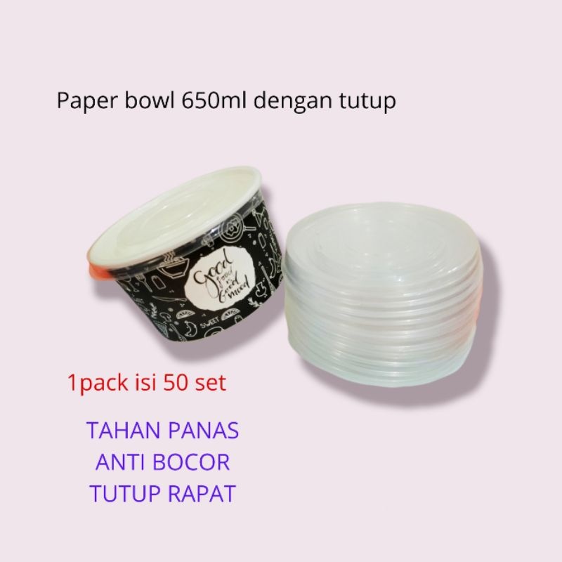 Paper Bowl Motif 650ml + TUTUP isi 50 pcs