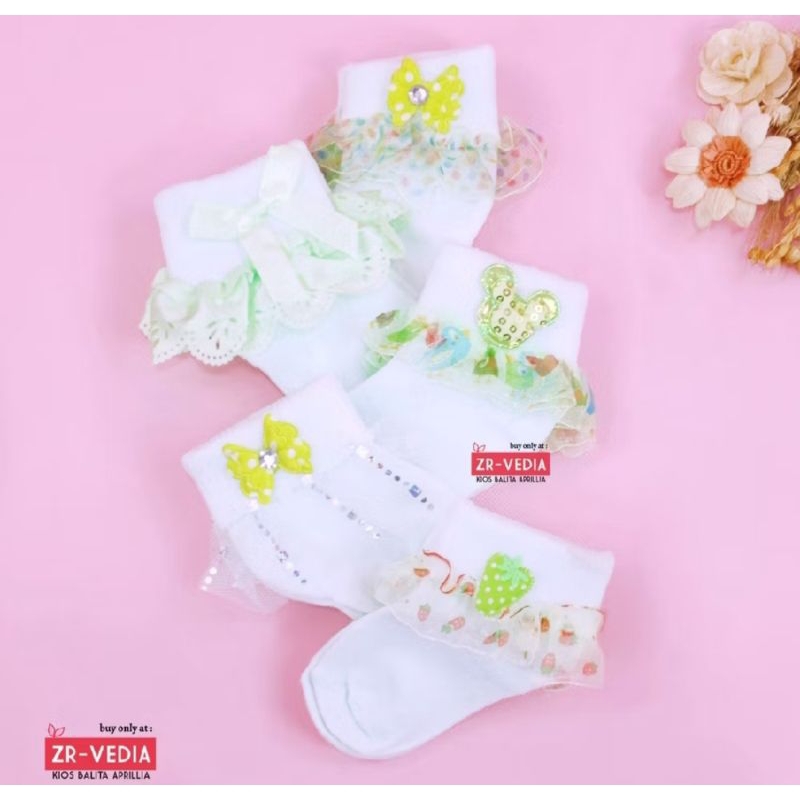 Shennah - Kaos kaki anak perempuan bermotif/Kaos kaki warna mint anak perempuan/Kaos kaki putih anak