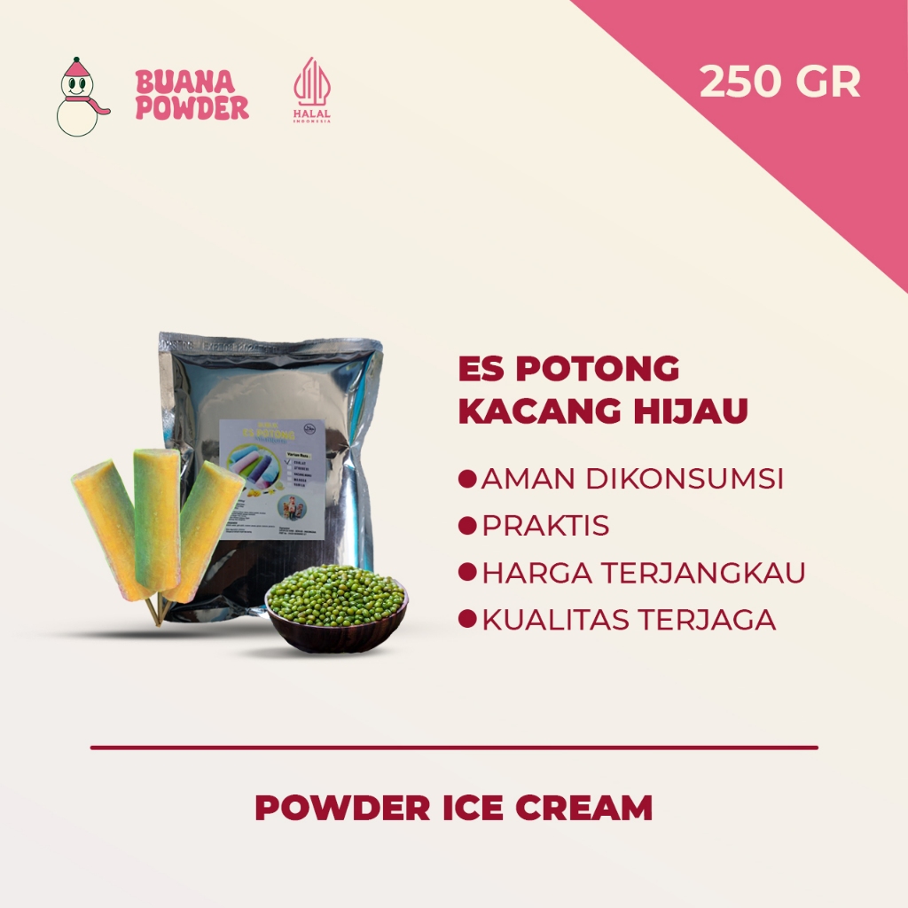 

BUANAPOWDER - BUBUK ES POTONG JADUL RASA KACANG HIJAU MAHKOTA 250 gr