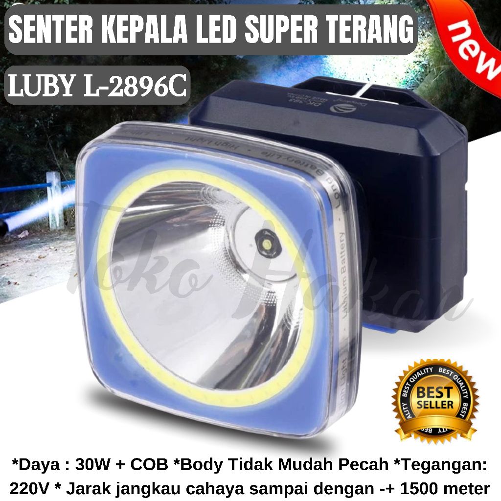 Senter Kepala/Headlamp Luby L-2896C Senter Kepala 30 Watt + COB Tahan Hingga 50 Jam / Headlamp Super