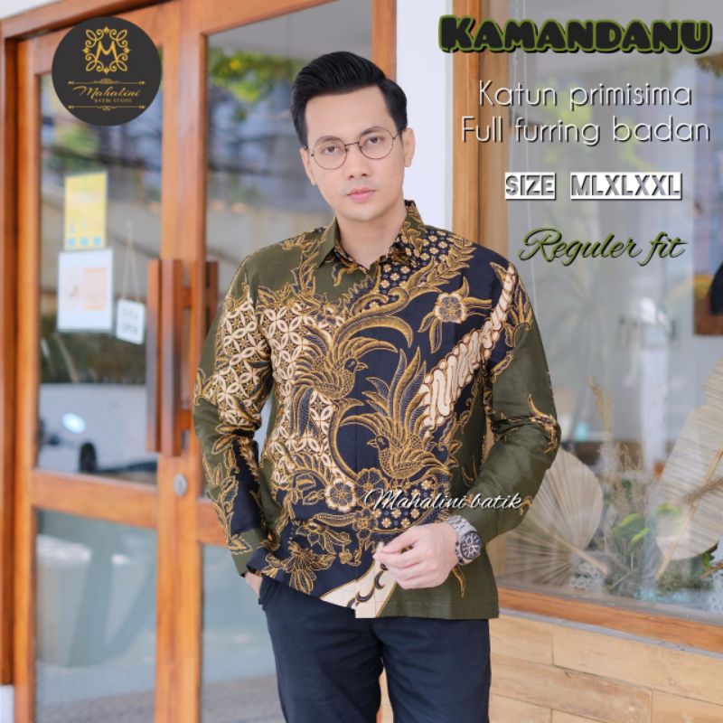 Batik pria furing Lengan panjang pendek Original Aljaya Batik pria Ijo Motif katun halus merak khyan