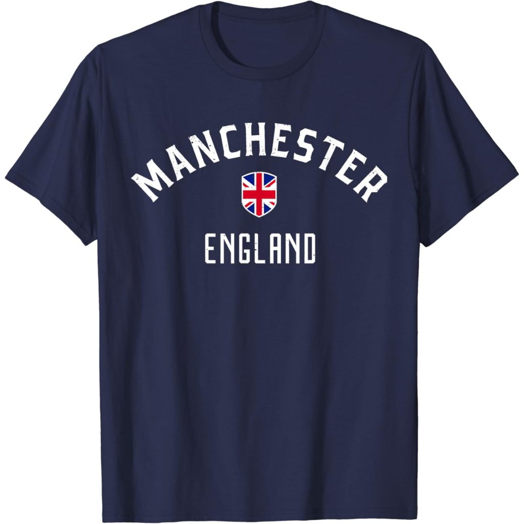 Baju Dewasa Manchester England United Kingdom British Flag Vintage T-Shirt Fashion Pakaian Atasan Ka