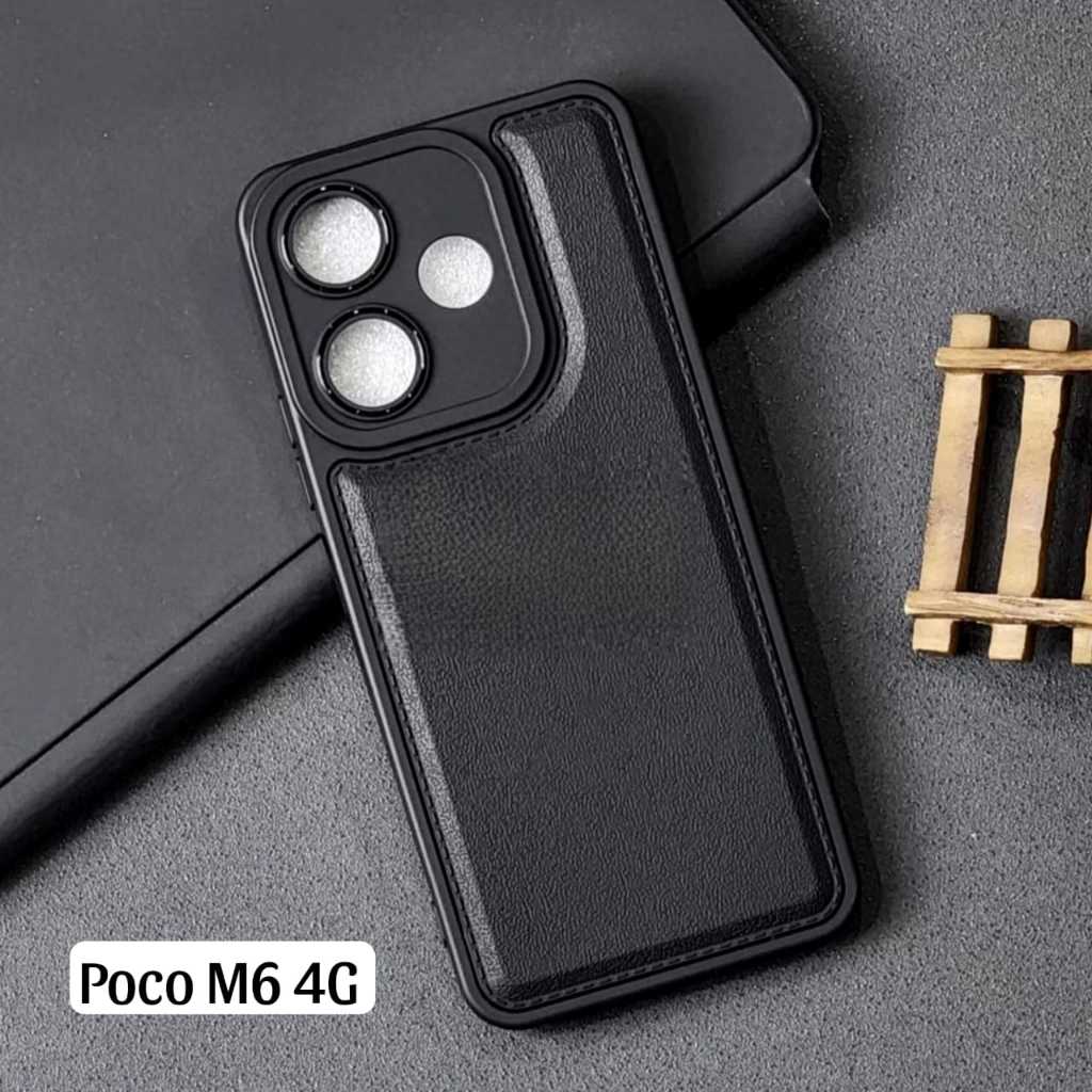Case POCO M4 PRO 4G / POCO M6 4G Soft Case Leather Pro Casing TPU Lembut Tekstur Kulit Anti Benturan