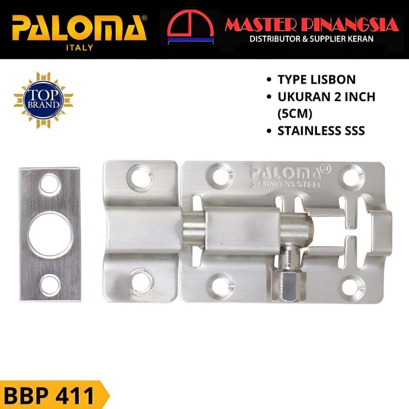 PALOMA BBP 411 LISBON 2"INCH (5CM) Grendel Slot Kunci Tempel Jendela Stainless