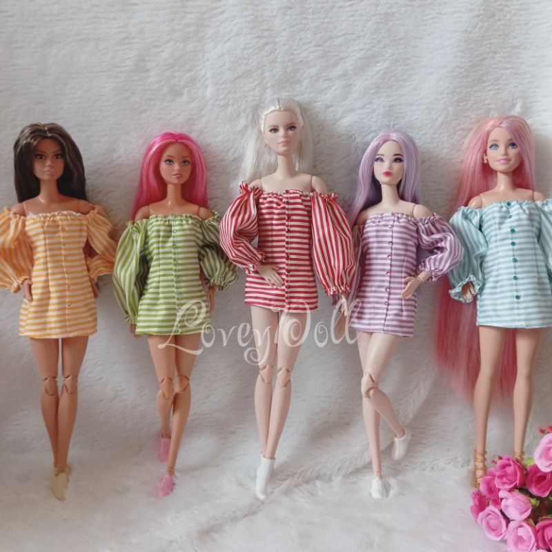 LoveyDoll Baju Boneka Barbie / Yuna Doll Salur Mini Dress