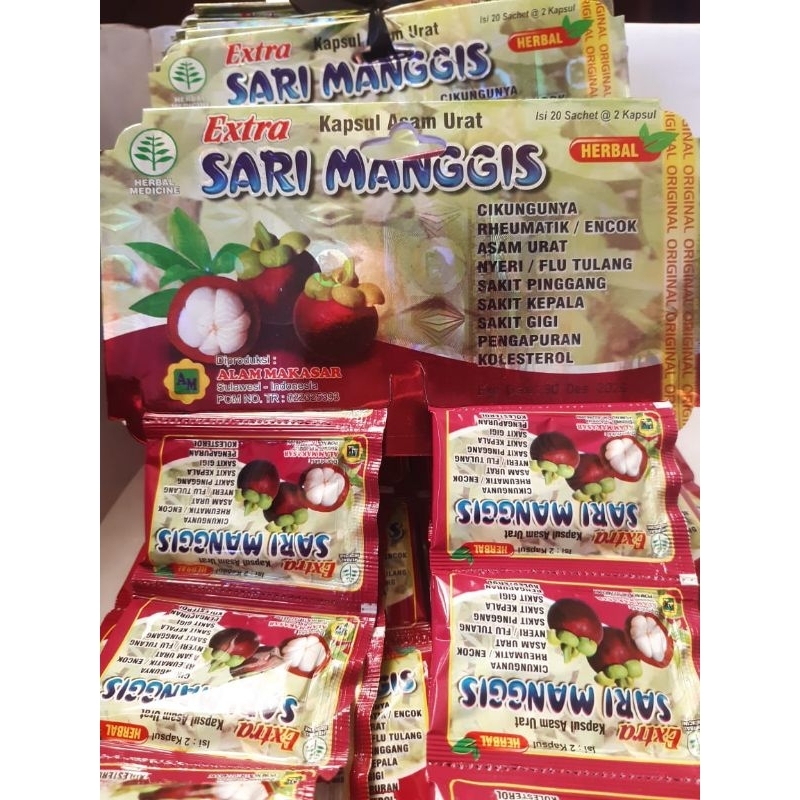 

sari manggis kapsul asam urat original.kemasan renceng isi 20 sachet @2kapsul