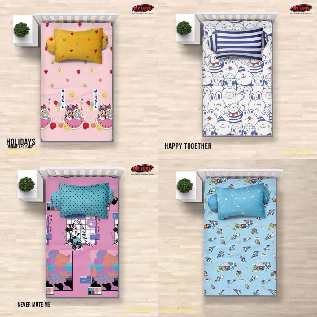 Sprei My Love Flat Fitted Ukuran 120x200cm / 100x200cm Tinggi Sprei 30cm Bahan Katun Viscose Lembut 