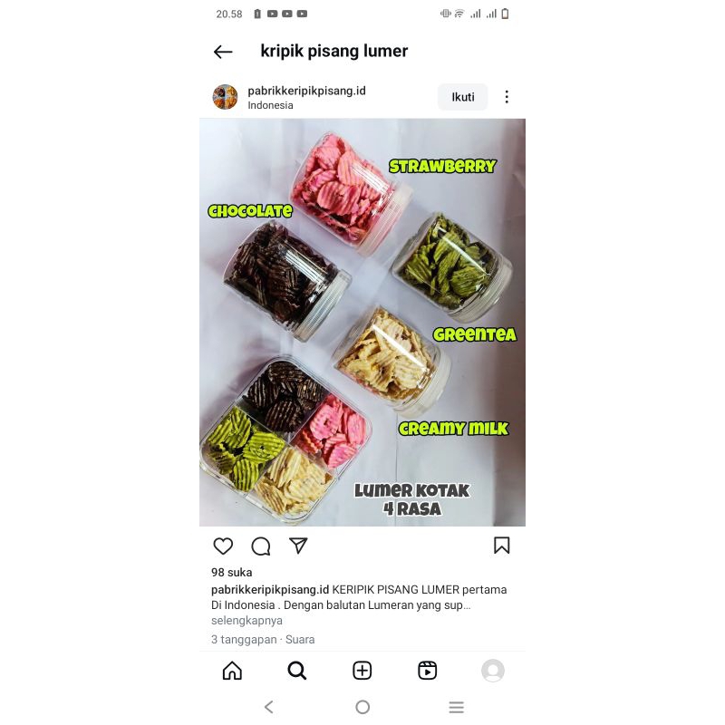 

kripik pisang lumerree aneka rasa chocolate strawberry bisa mix rasa 2