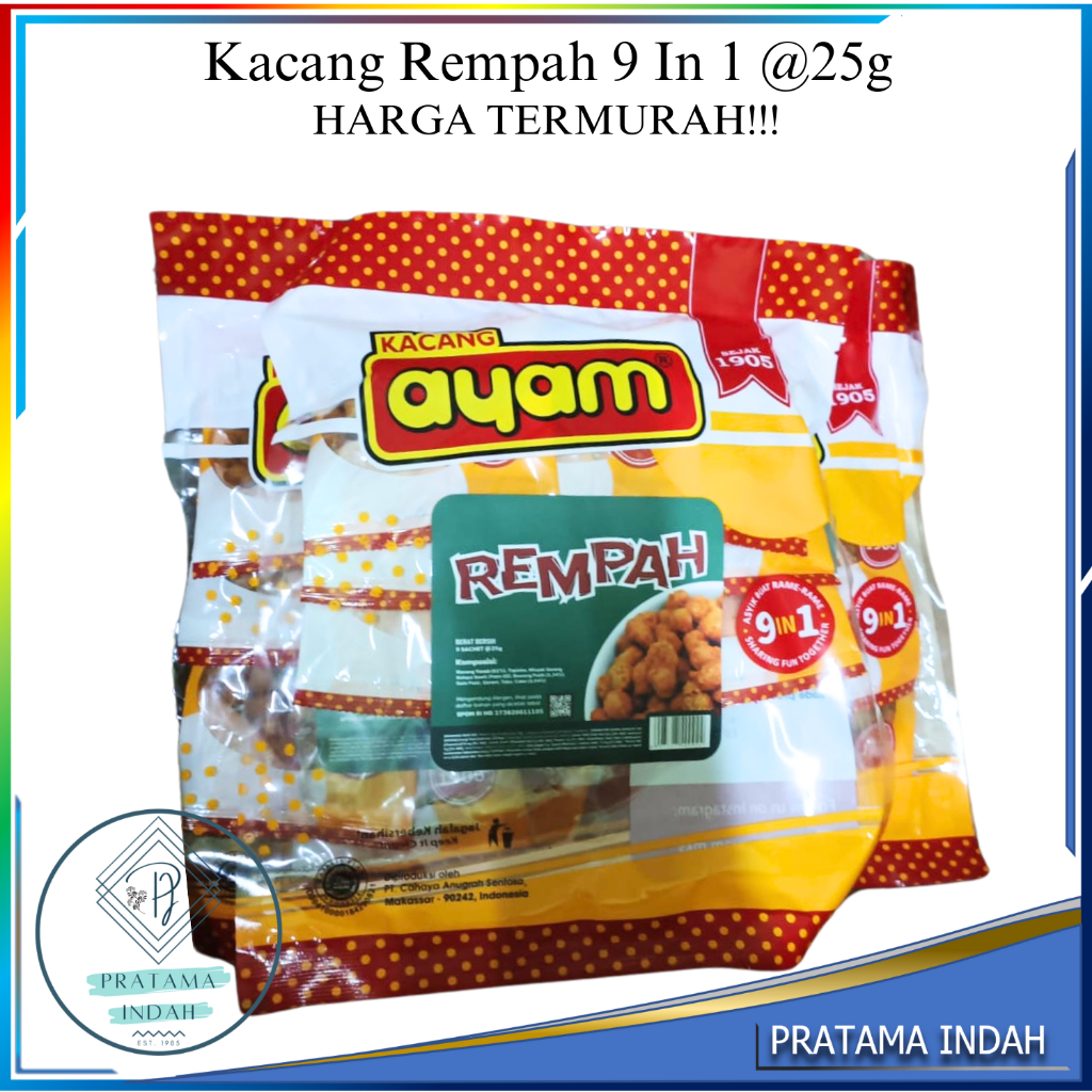 

KACANG AYAM REMPAH 9 IN 1 @25GRAM CAMILAN KHAS MAKASSAR (HARGA TERMURAH GROSIR & ECERAN)