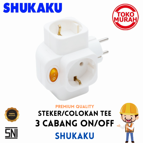 Steker Tee Arde Model T 3 Cabang Multi SHUKAKU Saklar On Off Premium Quality