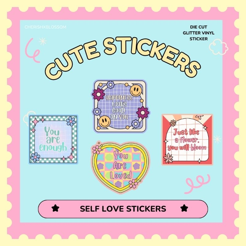 

cute glitter stickers | quotes self love [minim pembelian 2]