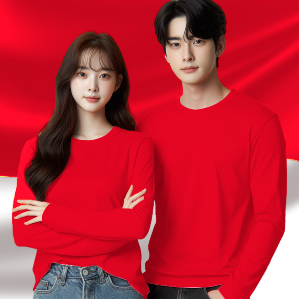 Kaos Warna Merah Polos Lengan Panjang Kaos Pria Kaos Wanita