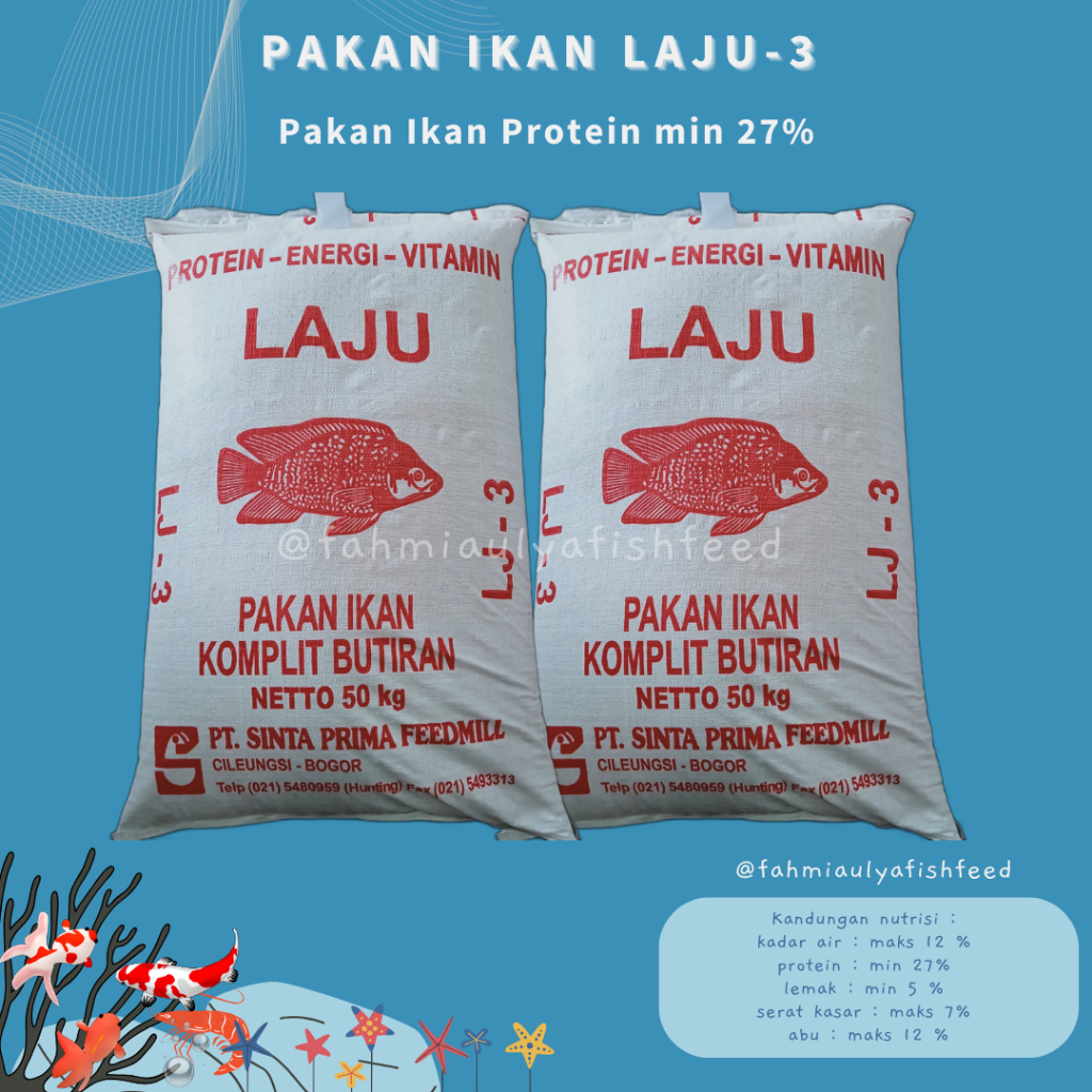 Pakan Ikan Premium LAJU -3  (1 kg/ 1000 gram)  Pelet Benih Bibit Ikan Lele Gurame Patin Nila Koi