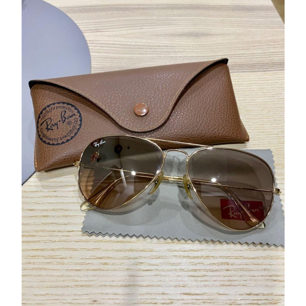 Kacamata Rayban Aviator Gold Brown Original