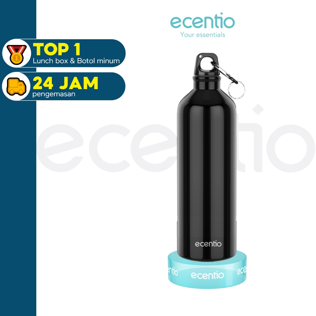 ecentio tumbler minum Aluminium 750ML Botol Air Sports Water Bottles Gym botol minum sepeda hitam